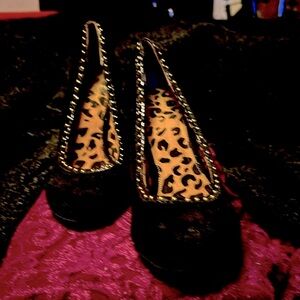 Jessica Simpson heels/wedges. Black suede with beautiful gold rivets. Size 5 1/2